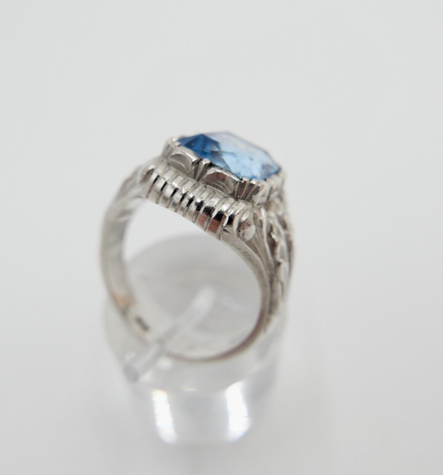 Massiver JUGENDSTIL Herren Damen Ring 835 Silber Gr. 60 floral Glasstein Blau - Antikhandel-Stuttgart