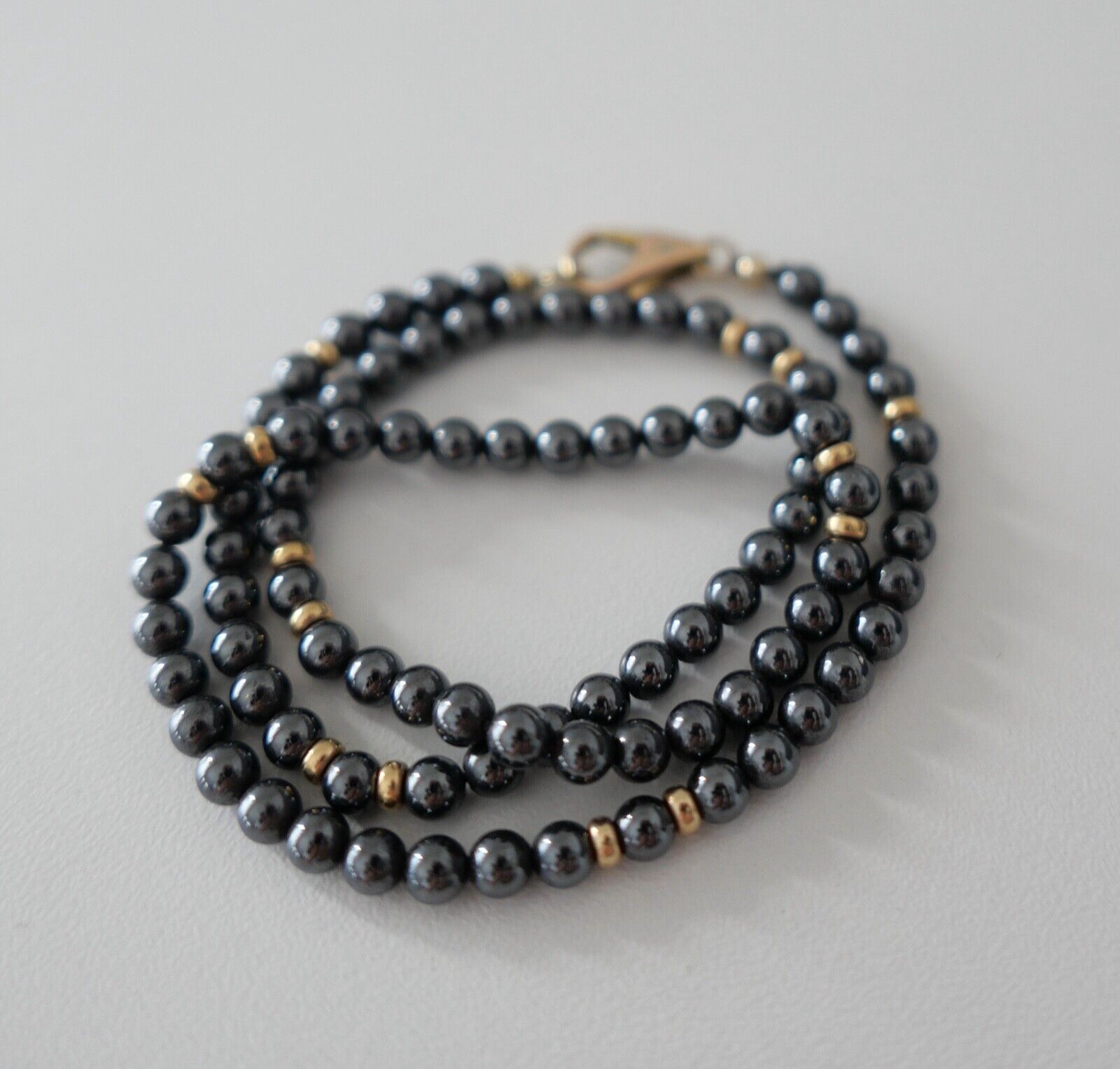 Kette Collier Brillant Blutstein Hämatit 42,5 cm Gold 585 Kugel Perlen Ø 4,3 mm - Antikhandel-Stuttgart