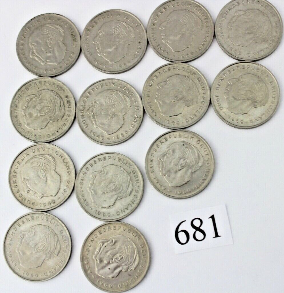 13x 2 DM Mark Theodor Heuss 1970 - 1974 Jäger J. 407 - Antikhandel-Stuttgart