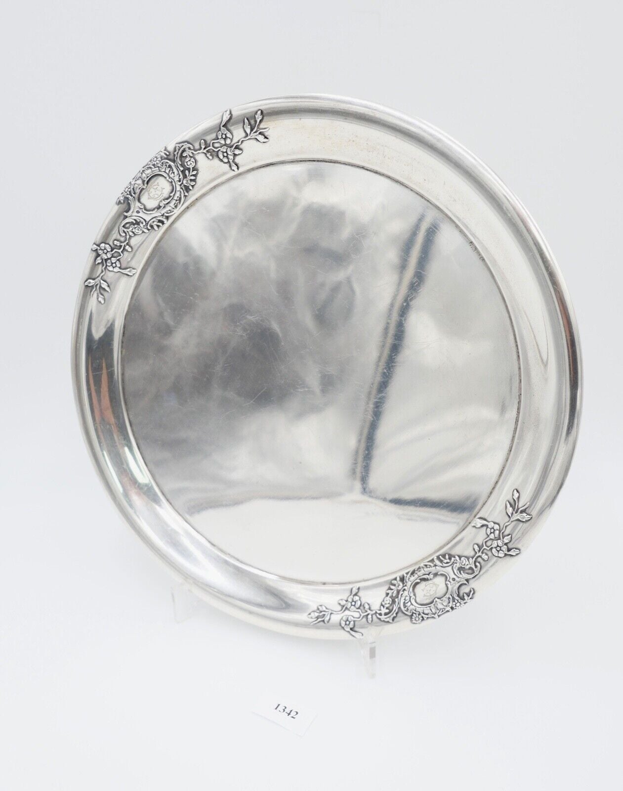 LAZARUS POSEN 800 Silber um 1900 Jugendstil Tablett Servierplatte Ø32cm Monogram - Antikhandel-Stuttgart