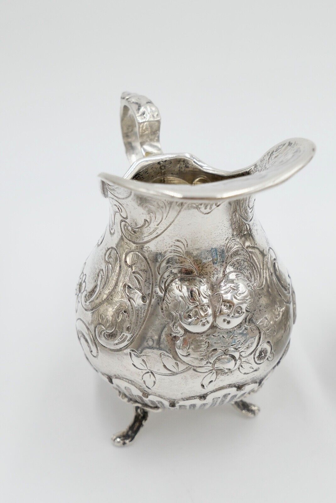 4 teiliges Teeset Set um 1900 Hanau Rokoko 800 Silber 620 Gr Floralverzierung - Antikhandel-Stuttgart