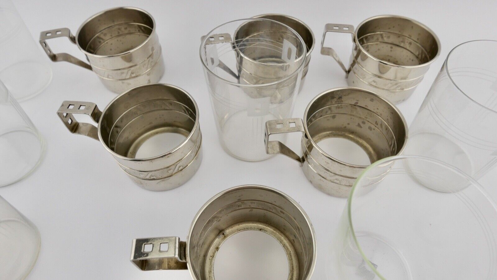 6x Teeglashalter mit Glaseinsatz 50er Jahre - Antikhandel-Stuttgart