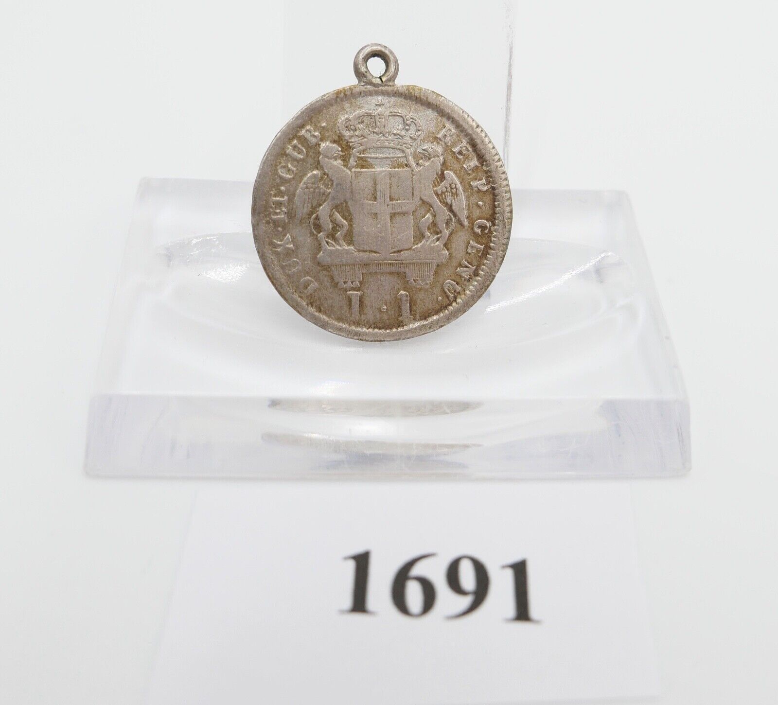 Italien Genua 1 Lire Silber 1794 mit Öse und Gravur ss-vz - Antikhandel-Stuttgart