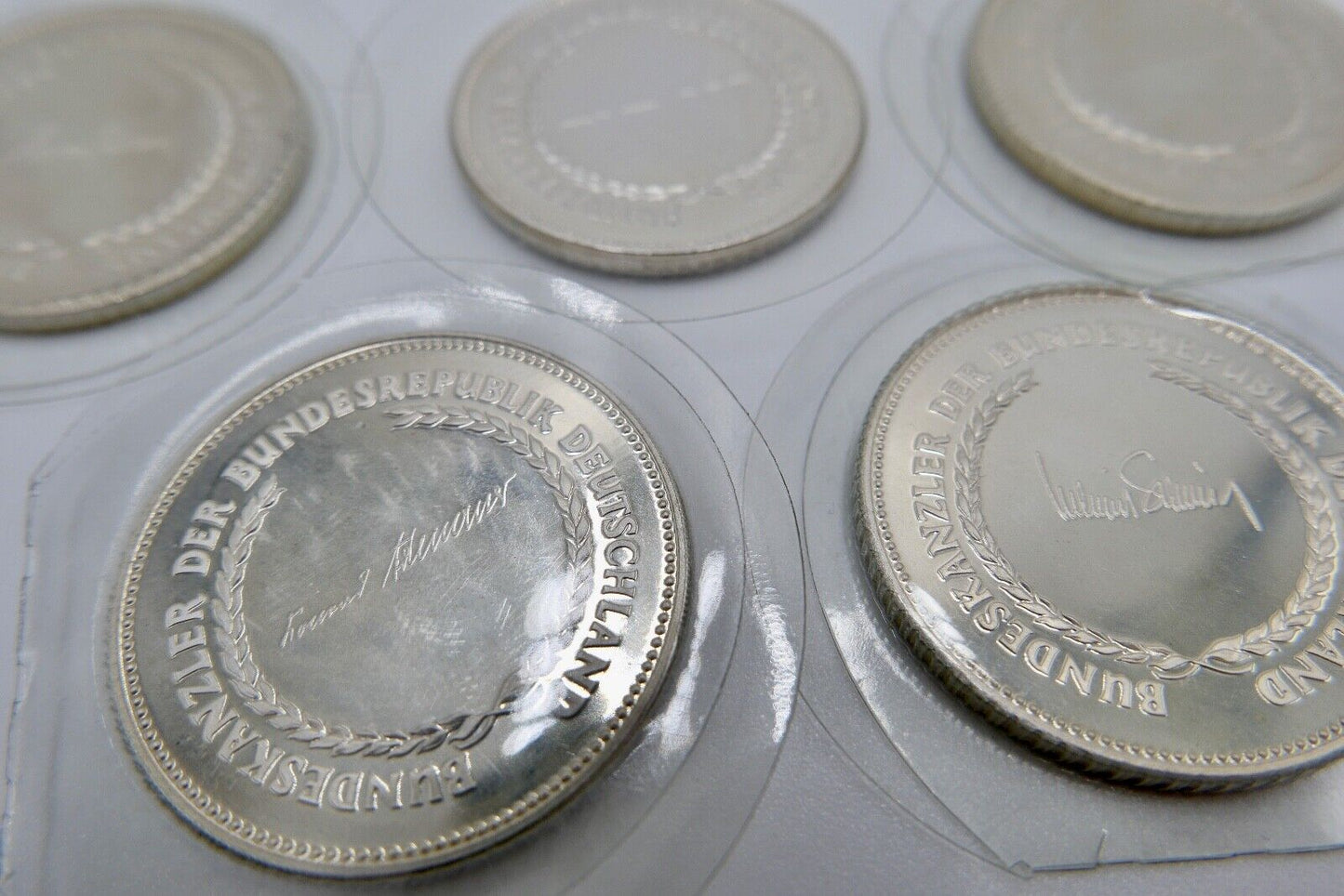 5x 925 Silbermedaillen " Bundeskanzler der Bundesrepublik " mit Unterschrift PP - Antikhandel-Stuttgart