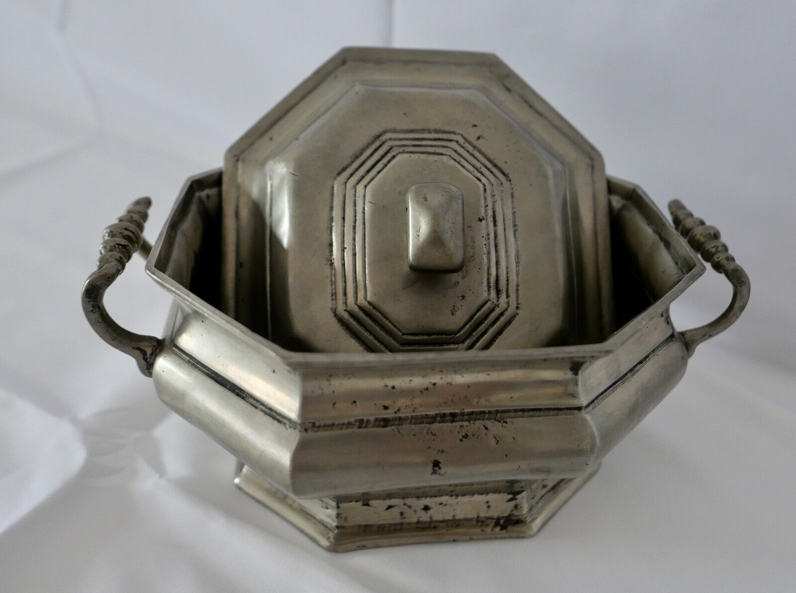 ART DECO 1930er antike ZINN Sandguss Deckelschale Gefäß Schale Deckel Obstschale - Antikhandel-Stuttgart