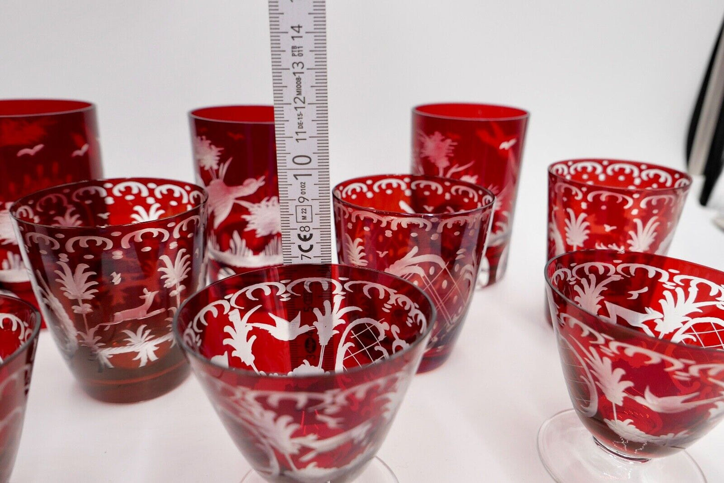 11x Jugendstil Gläser rubinrot Becher Glas EGERMANN Tierwelt um 1900 - Antikhandel-Stuttgart