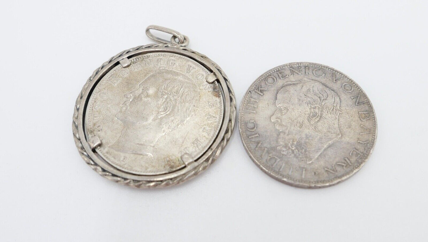 2x 3 Mark ss - vz Bayern Otto - Ludwig Jäger J.47 + J.52 Münzfassung Anhänger - Antikhandel-Stuttgart