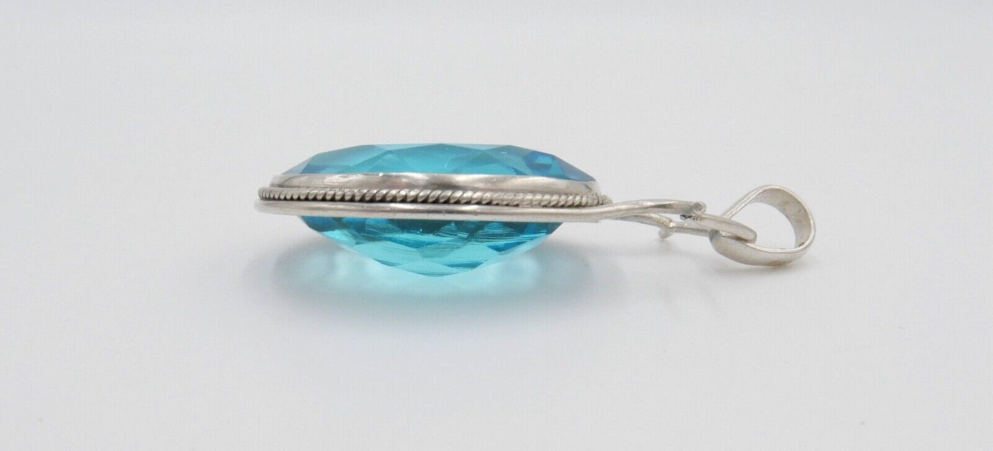 XXL 925 Silber Anhänger mit Glasstein Türkis 49x29 mm - Antikhandel-Stuttgart