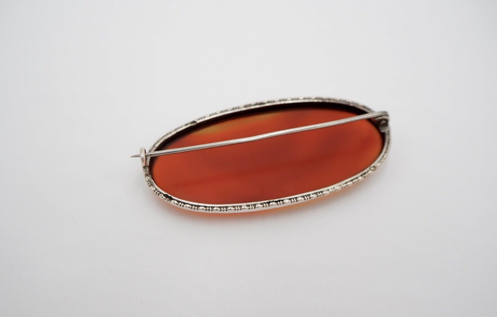 Art Deco 20er 30er Jahre große KARNEOL Silber Brosche 59 mm oval - Antikhandel-Stuttgart