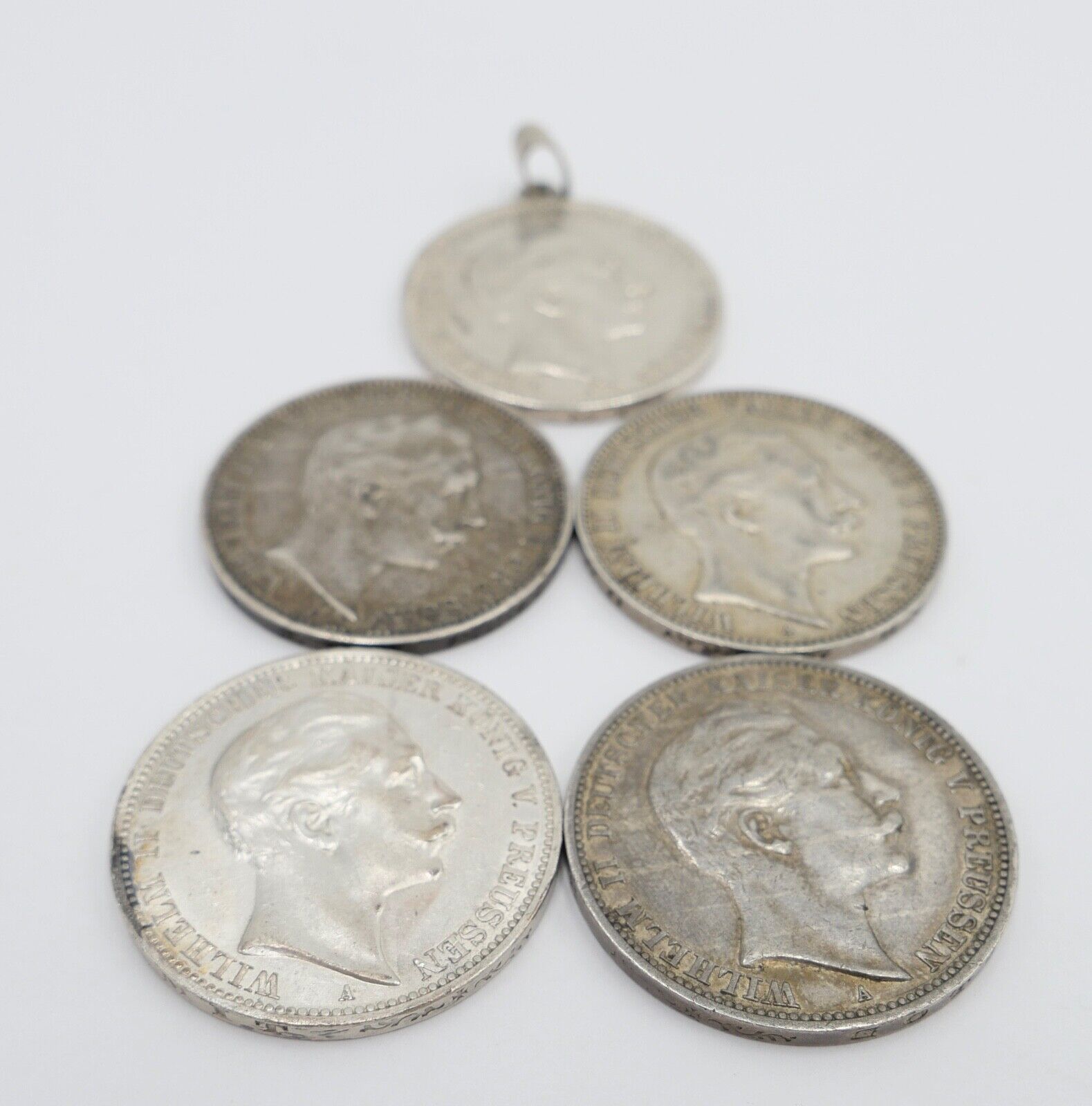 5 Stück 3 Mark 1908 Wilhelm II. Jäger J.103 Dt. Kaiserreich Silber Preussen - Antikhandel-Stuttgart