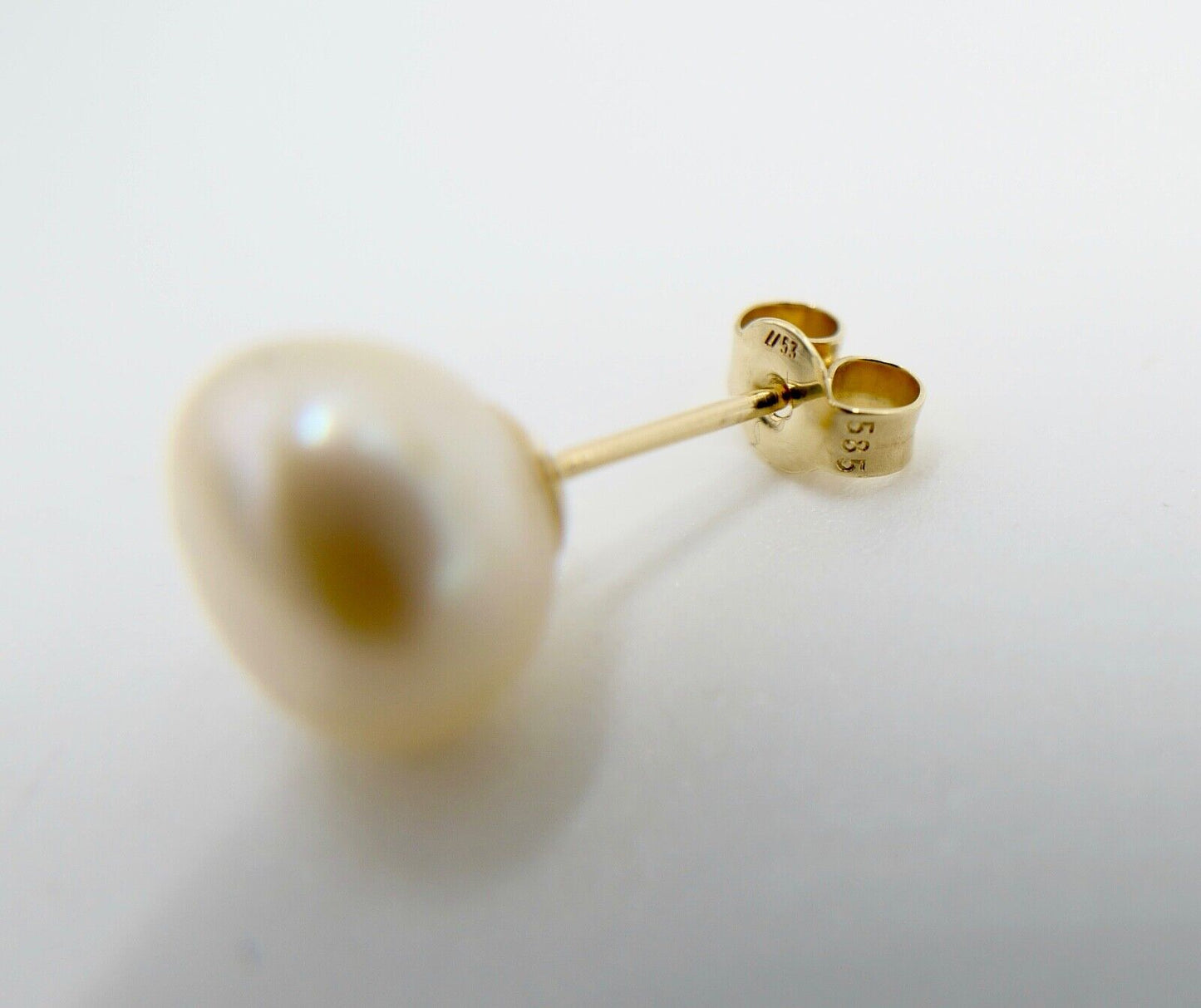 1980er Gelbgold 585 14K Perlen Ohrringe Ohrstecker Ø 9,3mm Butterfly Verschluss - Antikhandel-Stuttgart