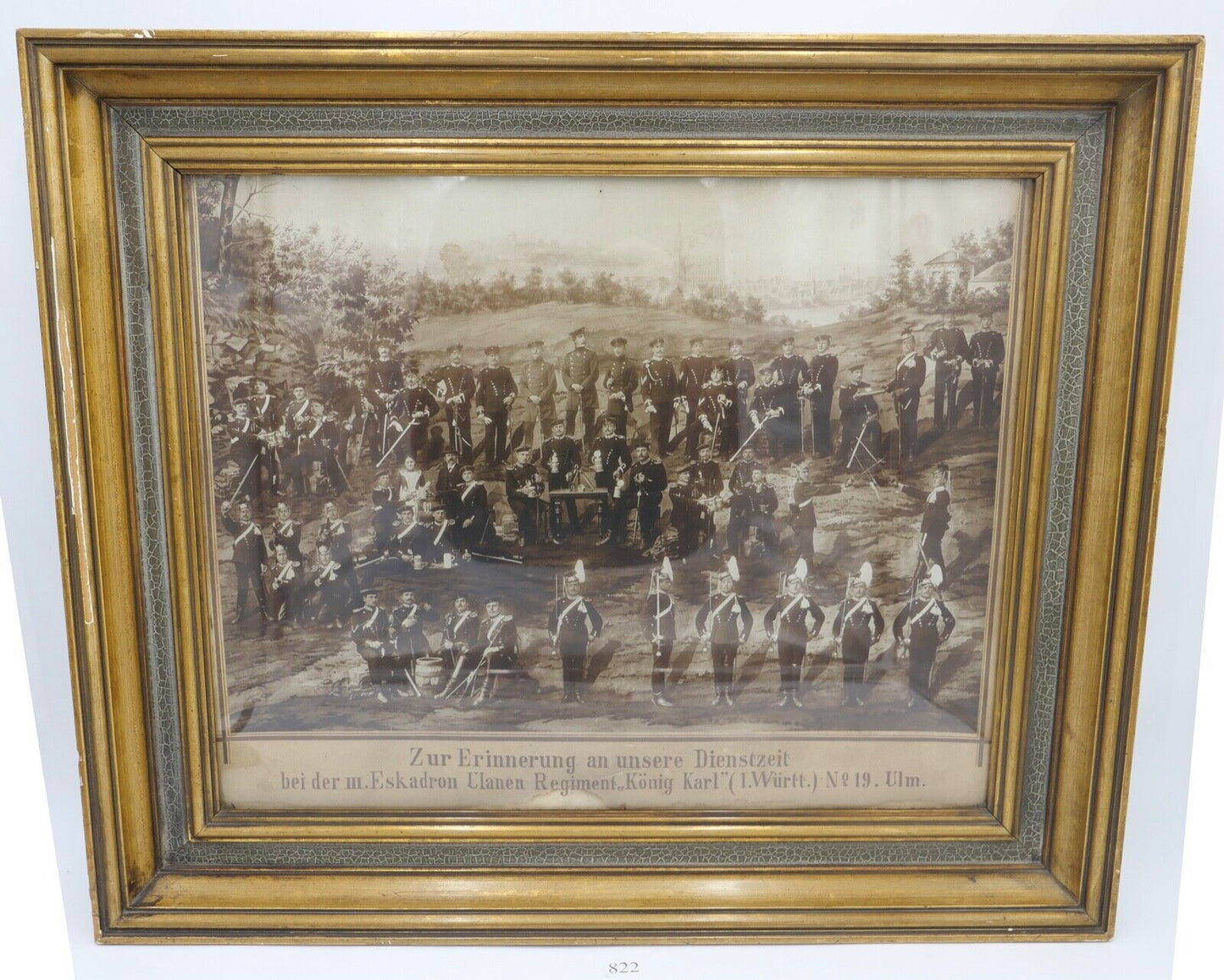 1900 Reservisten Bild m. Eskadron Ulanen Regiment Nr. 19 Foto auf Pappe 62x52cm - Antikhandel-Stuttgart