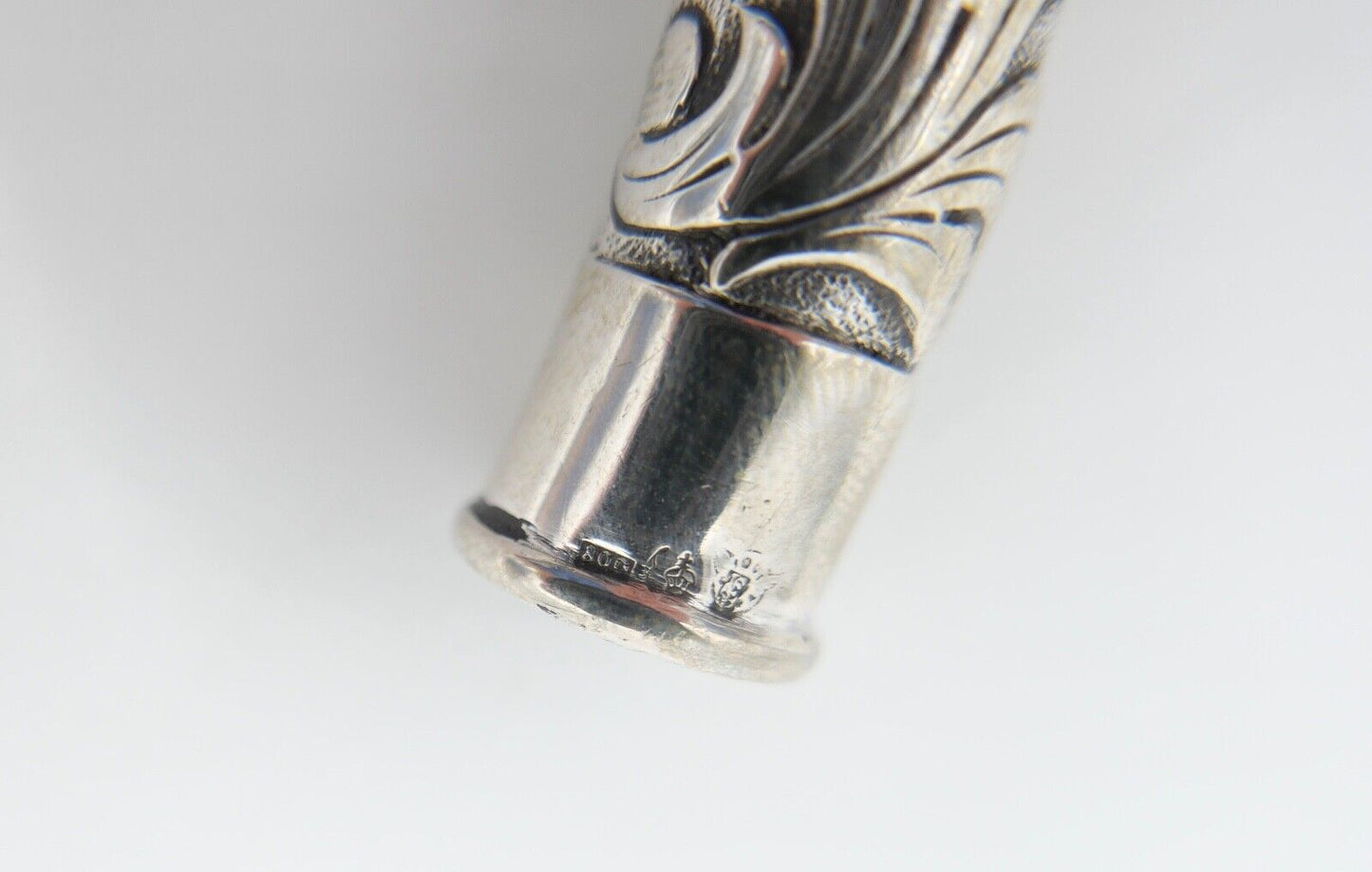 um 1900 Jugendstil Flanierstock Griff 800 Silber Monogramm JW mit Meistermarke - Antikhandel-Stuttgart