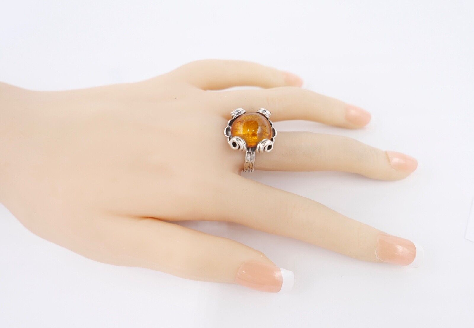 Bernstein Helmut KLEIST Handarbeit Designer Ring Gr. 56 Silber 835 - Antikhandel-Stuttgart