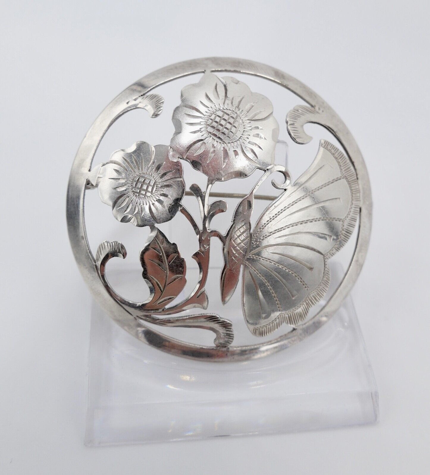20er J. große floral Brosche KF Friedrich Knödler Schw. Gmünd 835 Silber Ø54 mm - Antikhandel-Stuttgart