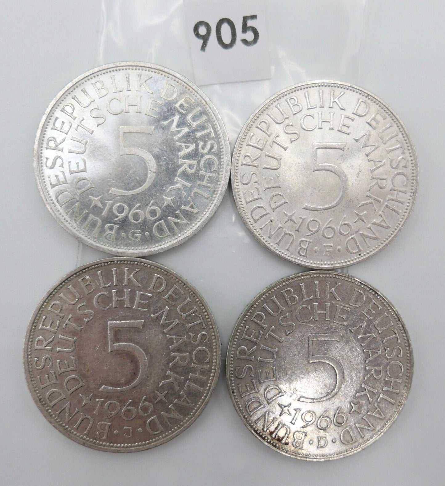 4x 5 DM 1966 J.387 Silbermünzen Silberadler Heiermann Komplettsatz D F G J - Antikhandel-Stuttgart