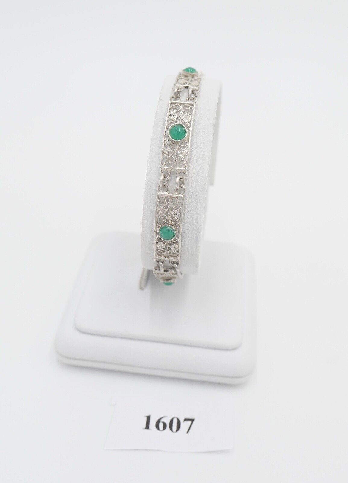 filigranes 60er Jahre 800 Silber Armband mit Chrysopras - Antikhandel-Stuttgart