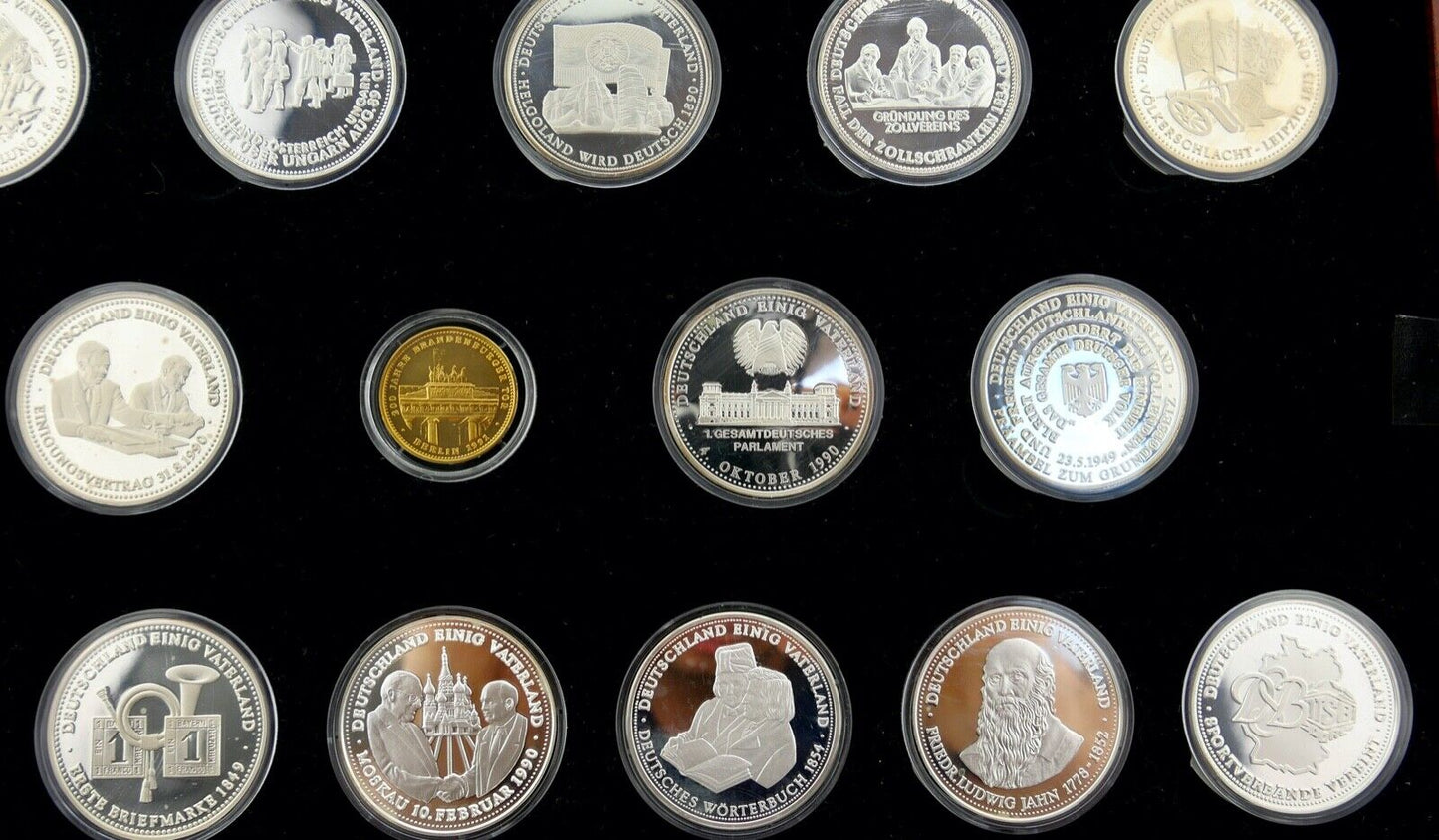 Vollständig 36 Medaillen DEUTSCHLAND EINIG VATERLAND Silber & Gold PP - Antikhandel-Stuttgart