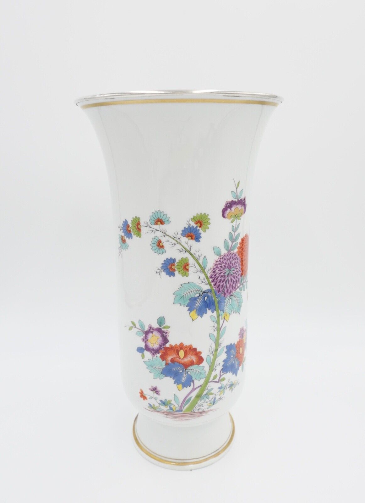 Meissen 1. Wahl L. 262 Unikat Vase 34,5cm hoch indische Blumen mit Silbermontur - Antikhandel-Stuttgart