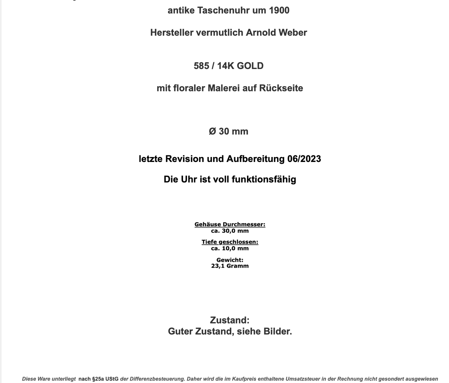 antike Taschenuhr um 1900 Arnold Weber 585 / 14K GOLD 30mm florale Malerei - Antikhandel-Stuttgart