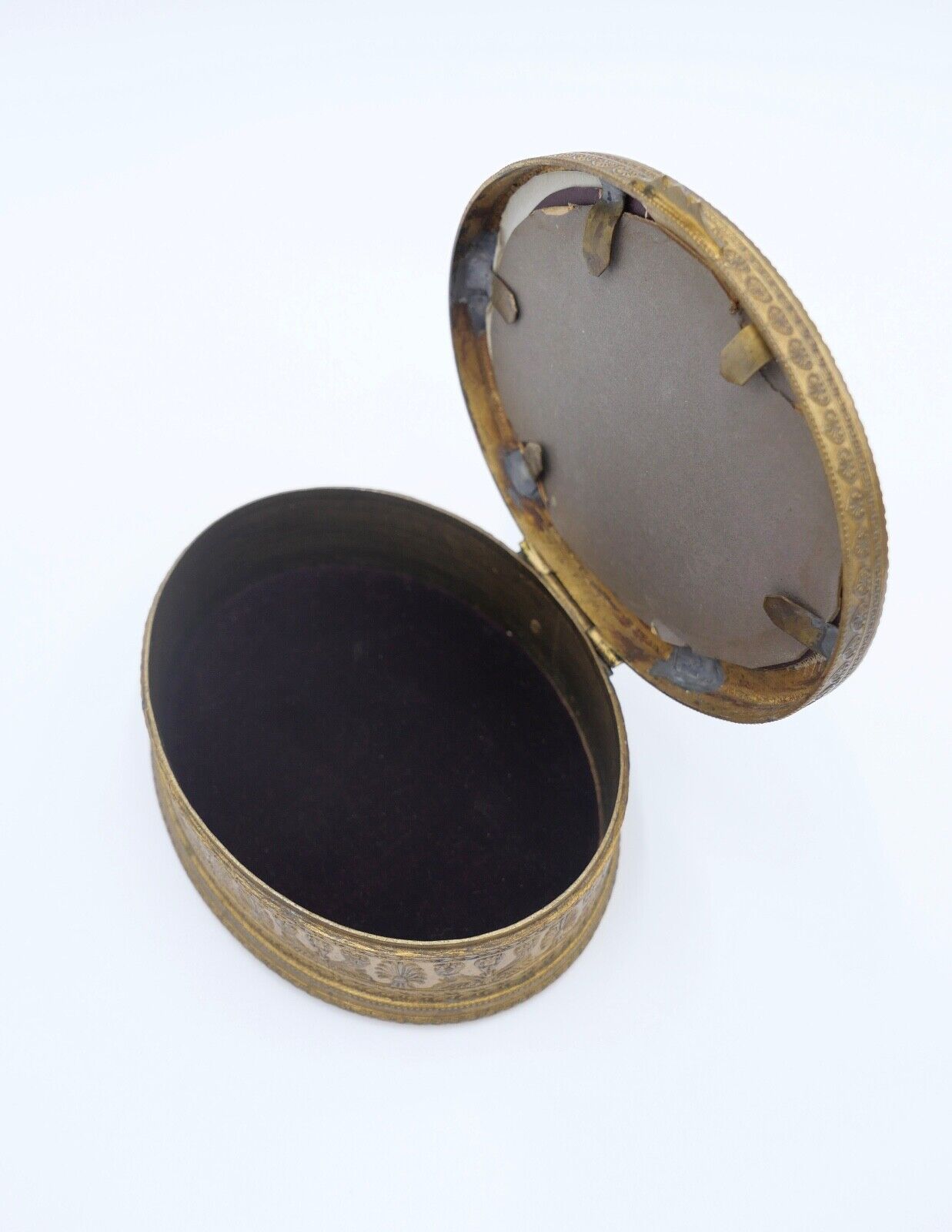 alte Messing Schatulle / Etui / Box Gobelin Stickerei für Schmuck etc. - Antikhandel-Stuttgart