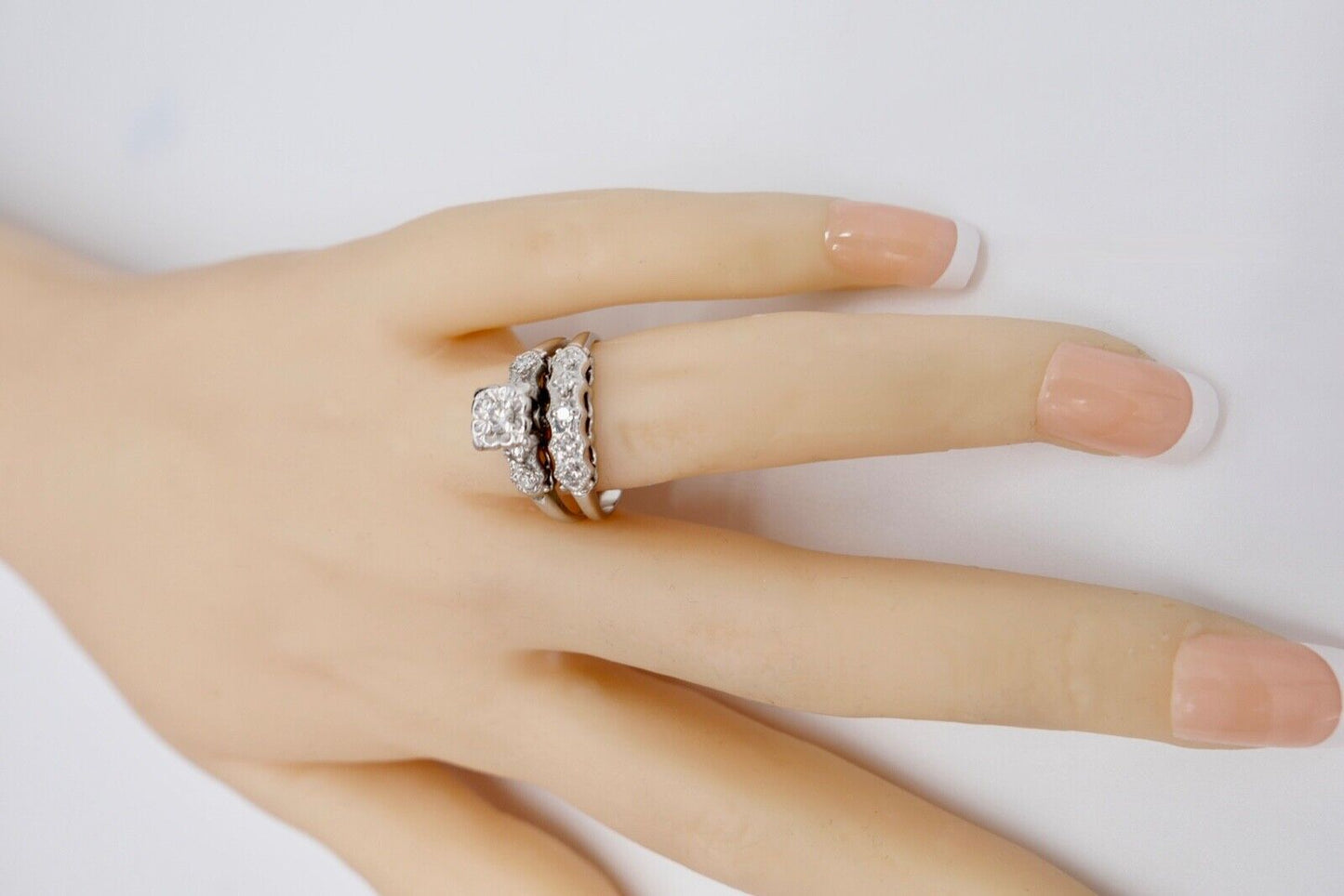 70er Jahre Gold Weißgold 585 / 14K Diamant Brillant 0,14Ct Gr. 57 - Antikhandel-Stuttgart