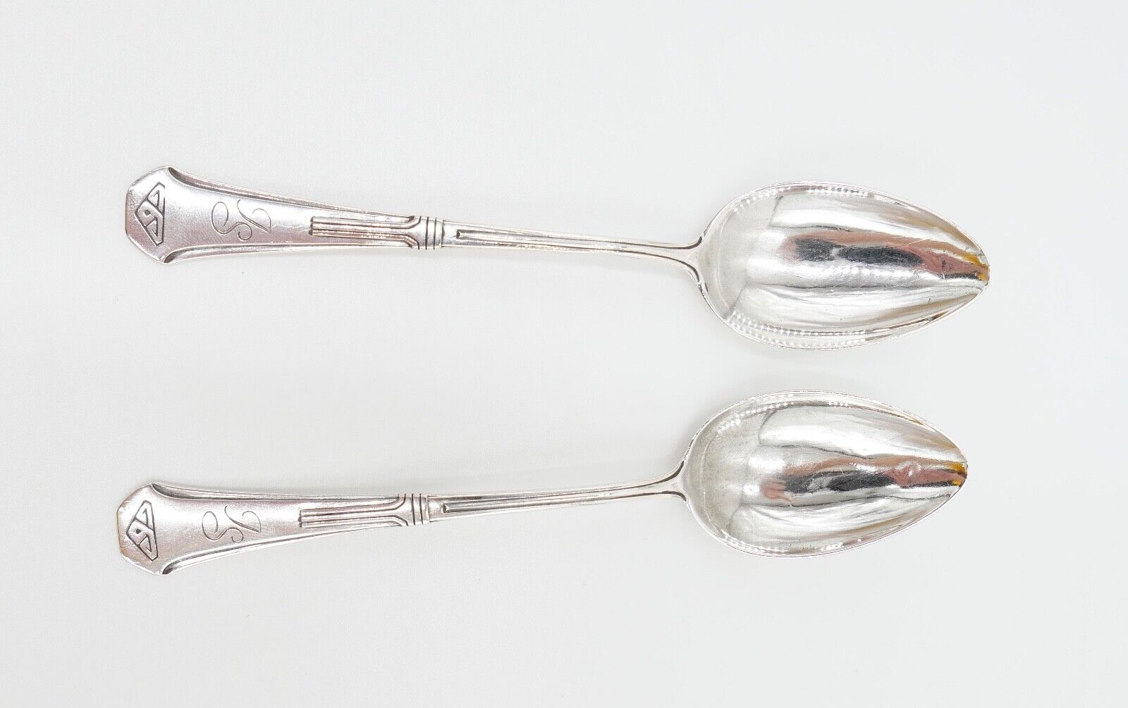 2x seltene antike Kaffeelöffel LW Lutz & Weiss Monogramm JS Silber 37,3 Gr - Antikhandel-Stuttgart