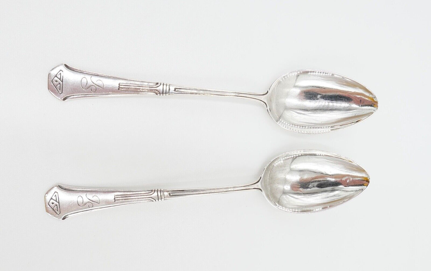 2x seltene antike Kaffeelöffel LW Lutz & Weiss Monogramm JS Silber 37,3 Gr - Antikhandel-Stuttgart