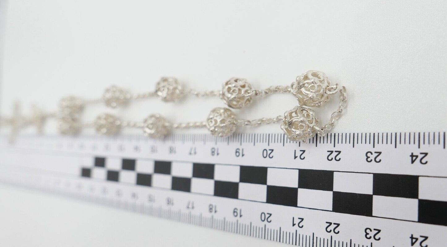 Antiker Filigraner Rosenkranz / Gebetskette Kreuz Silber um 1870 - Antikhandel-Stuttgart