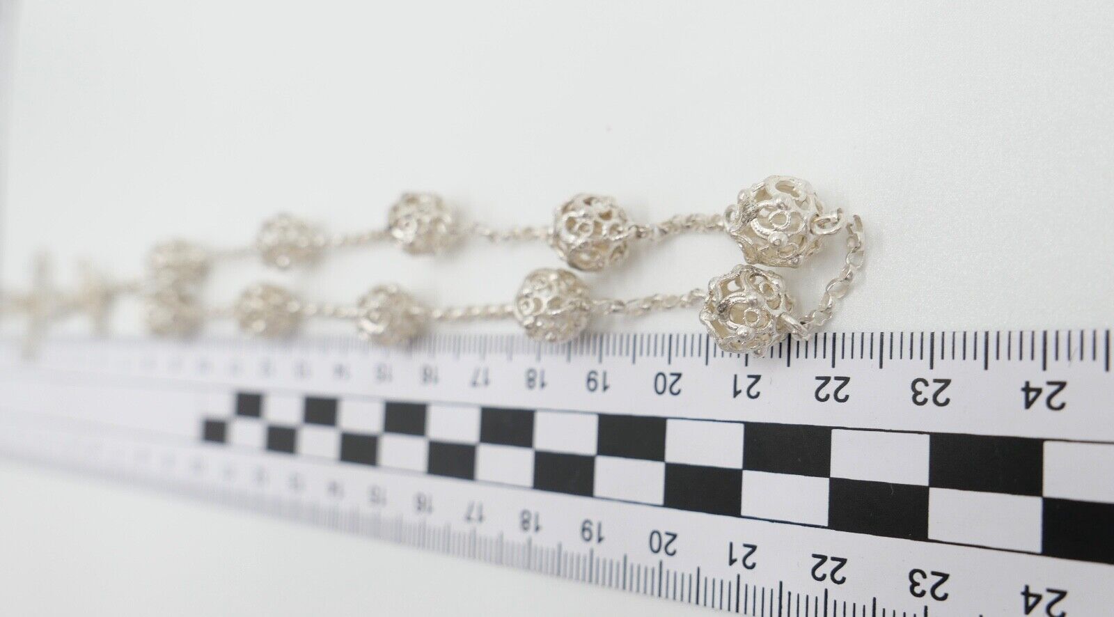 Antiker Filigraner Rosenkranz / Gebetskette Kreuz Silber um 1870 - Antikhandel-Stuttgart