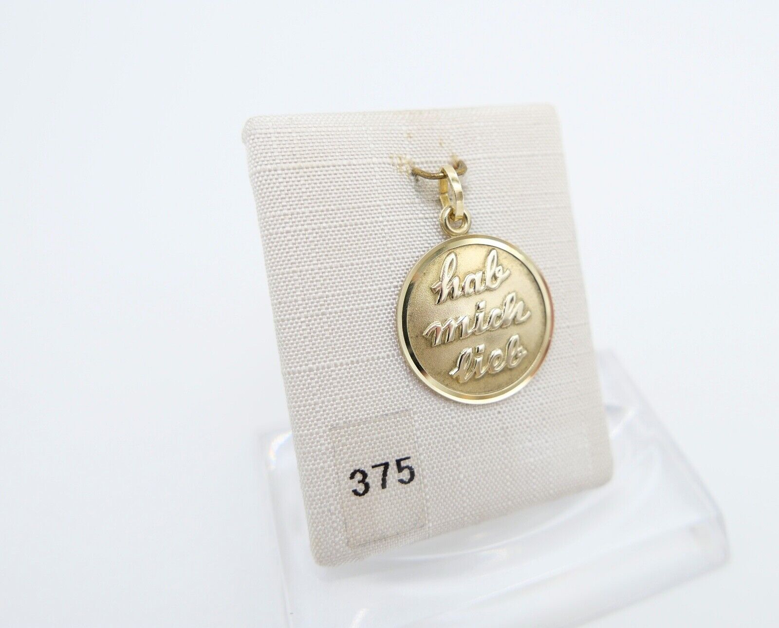 80er Jahre Anhänger Ø 17,6 mm Gold 375 mit Gravur " hab mich lieb " - Antikhandel-Stuttgart