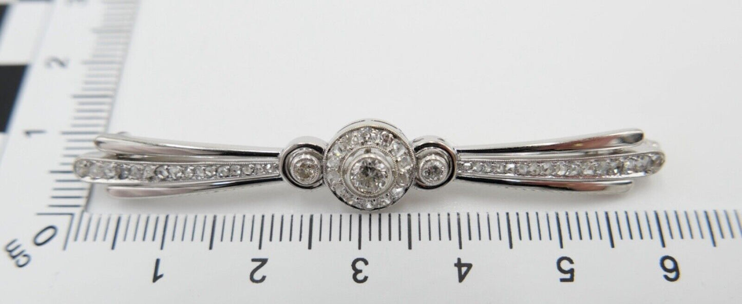 Art Deco 1930-40er Brosche Weißgold mit 49 Diamanten 1,5 Ct Stabbrosche 585 14K - Antikhandel-Stuttgart
