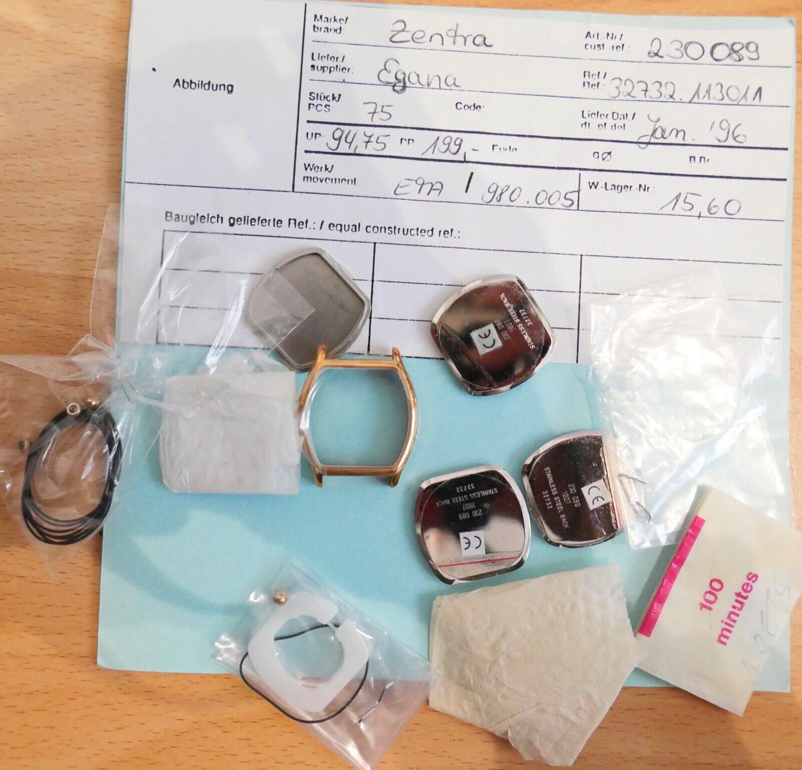 Uhrenzubehör Posten ZENTRA Gold NEU Uhren Gläser Gehäuse Lünetten Zeiger Kronen - Antikhandel-Stuttgart