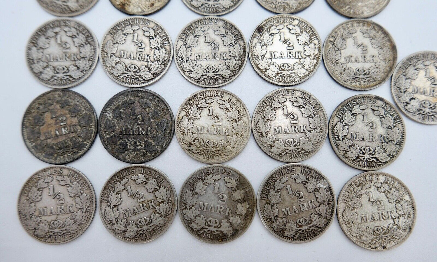 21x 1/2 Mark 1905 1906 1907 1909 1915 1916 J D F G A Silbermünze Jäger J.16 - Antikhandel-Stuttgart