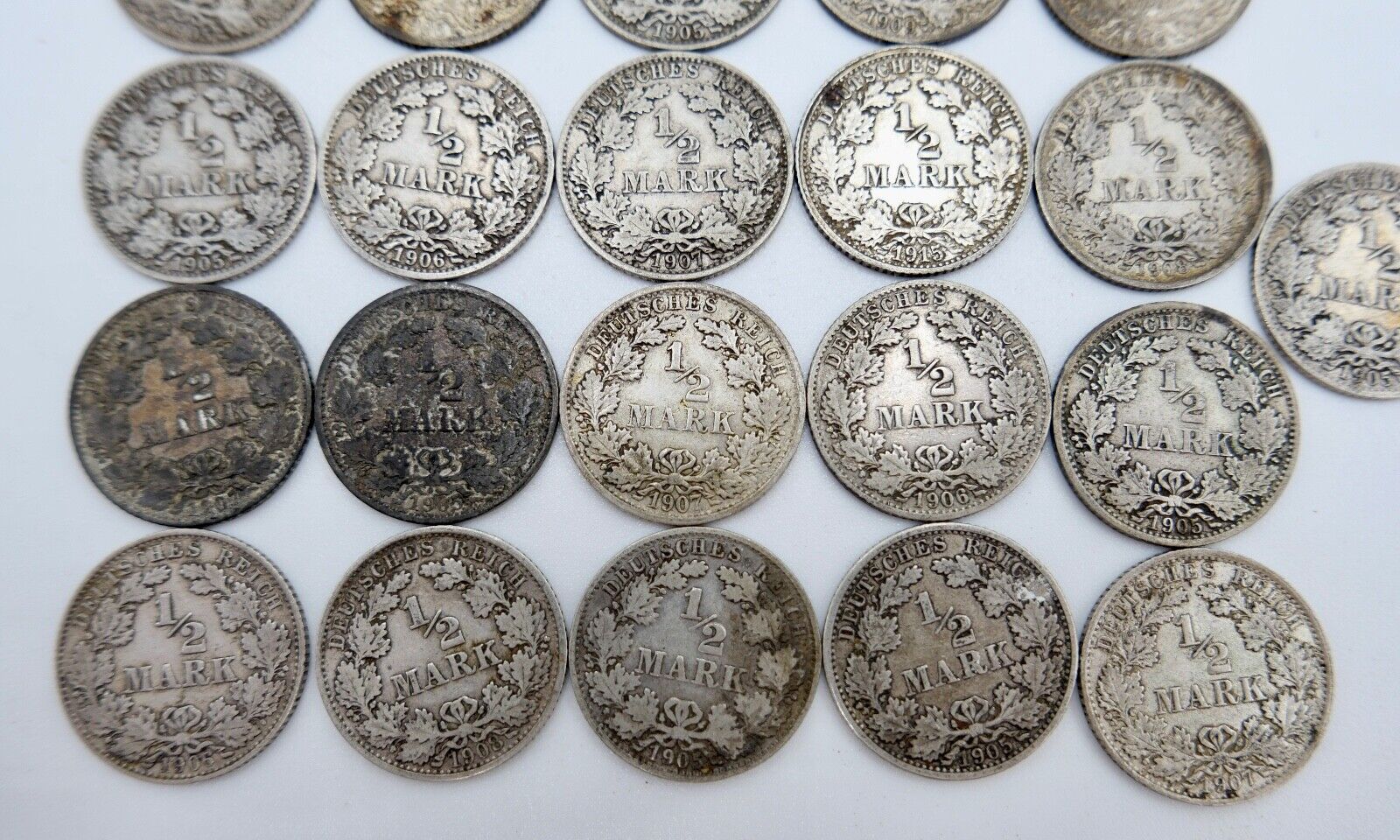 21x 1/2 Mark 1905 1906 1907 1909 1915 1916 J D F G A Silbermünze Jäger J.16 - Antikhandel-Stuttgart