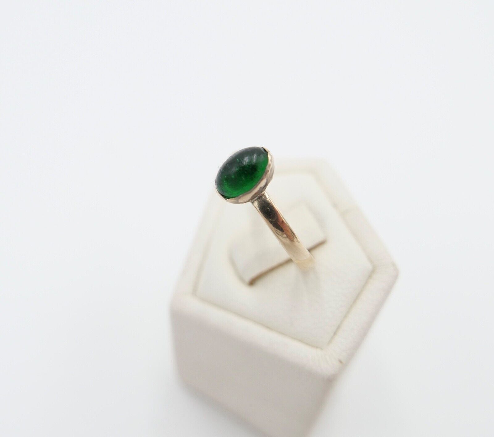 kleiner antiker Kinderring um 1880 Ring Gold 585 14K Gr. 49 mit grünem Glasstein - Antikhandel-Stuttgart