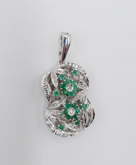 XXL Anhänger 750 18K Weißgold Diamanten & Smaragd 31x20 mm Schließe Perlenkette - Antikhandel-Stuttgart