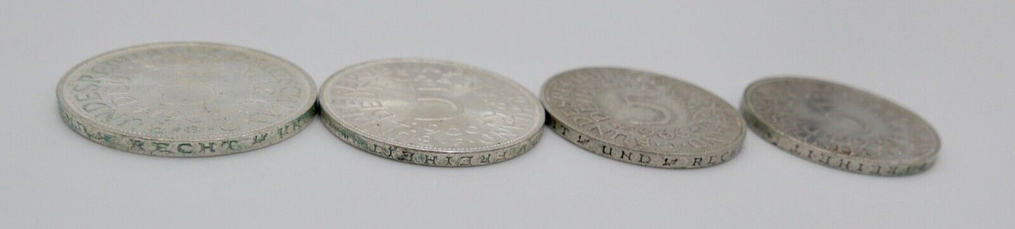 4x 5 DM 1966 J.387 Silbermünzen Silberadler Heiermann Komplettsatz D F G J - Antikhandel-Stuttgart