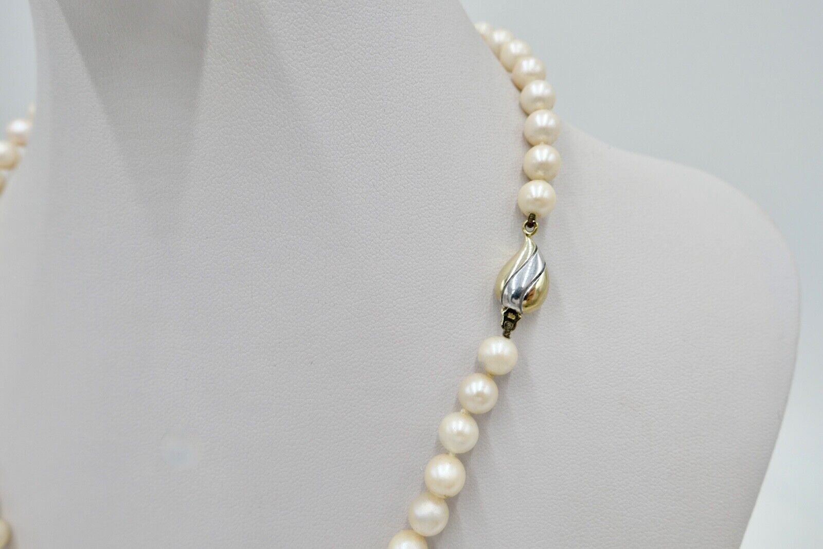 Bicolor Perlenkette Collier Zuchtperlen 46 cm Gold 585 / 14K Perlen Ø 7mm - Antikhandel-Stuttgart