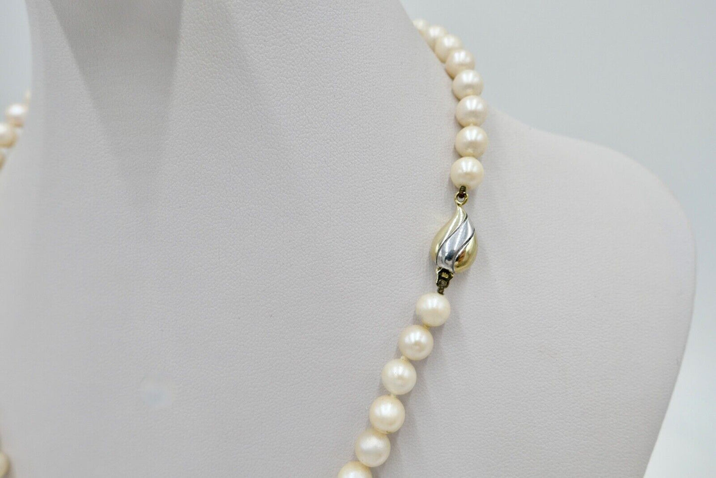 Bicolor Perlenkette Collier Zuchtperlen 46 cm Gold 585 / 14K Perlen Ø 7mm - Antikhandel-Stuttgart