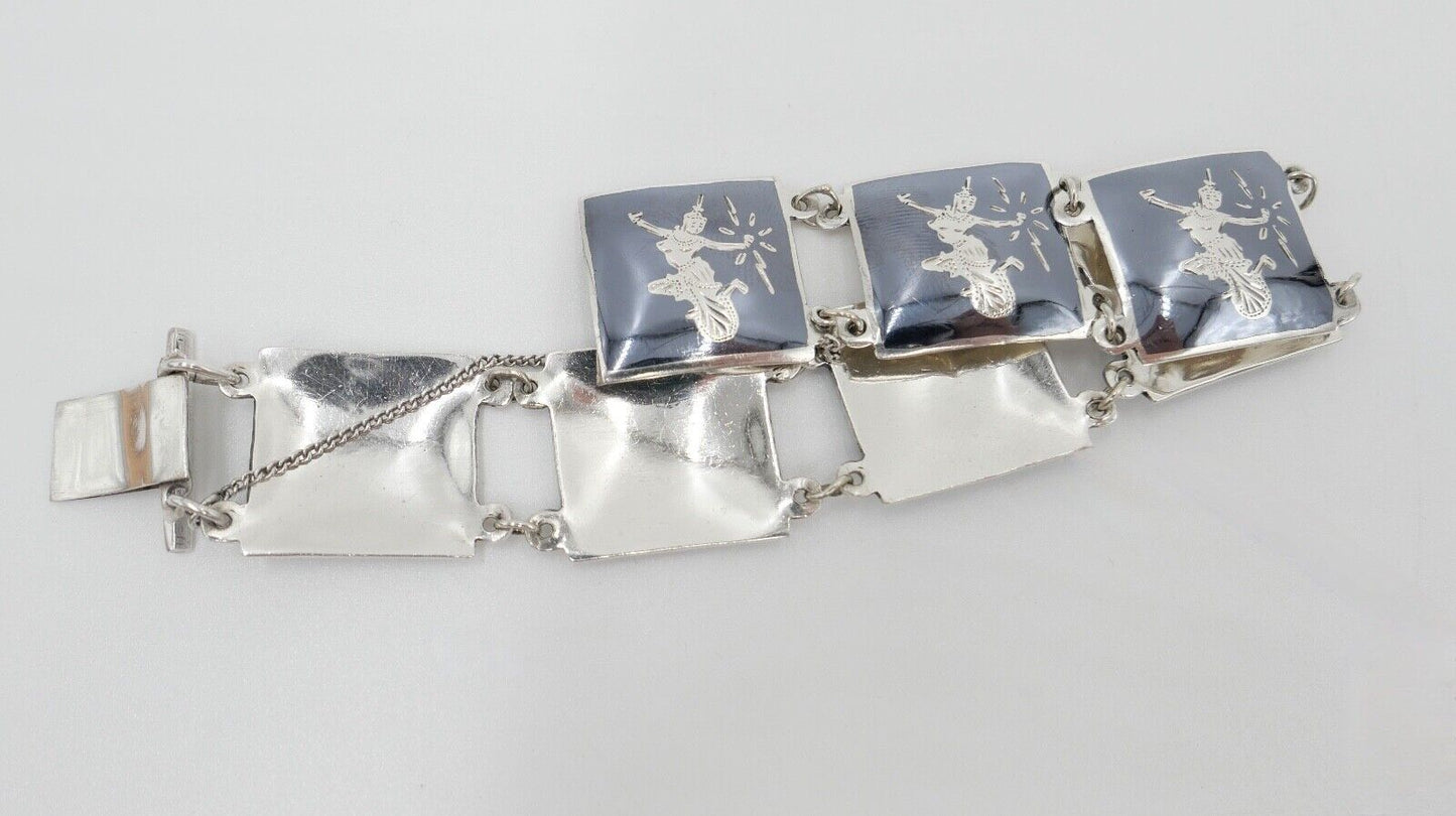 Siam Sterling Silber Glieder Armband Emaille Motiv Göttin 19cm - Antikhandel-Stuttgart