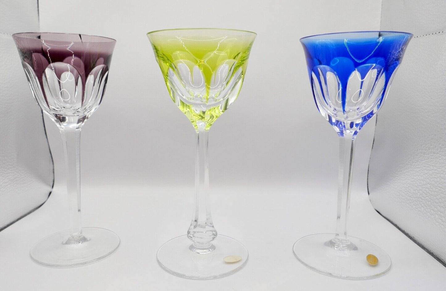 3x original bunte Bleikristall Weingläser " MOSER " LADY HAMILTON " 18,5 cm - Antikhandel-Stuttgart