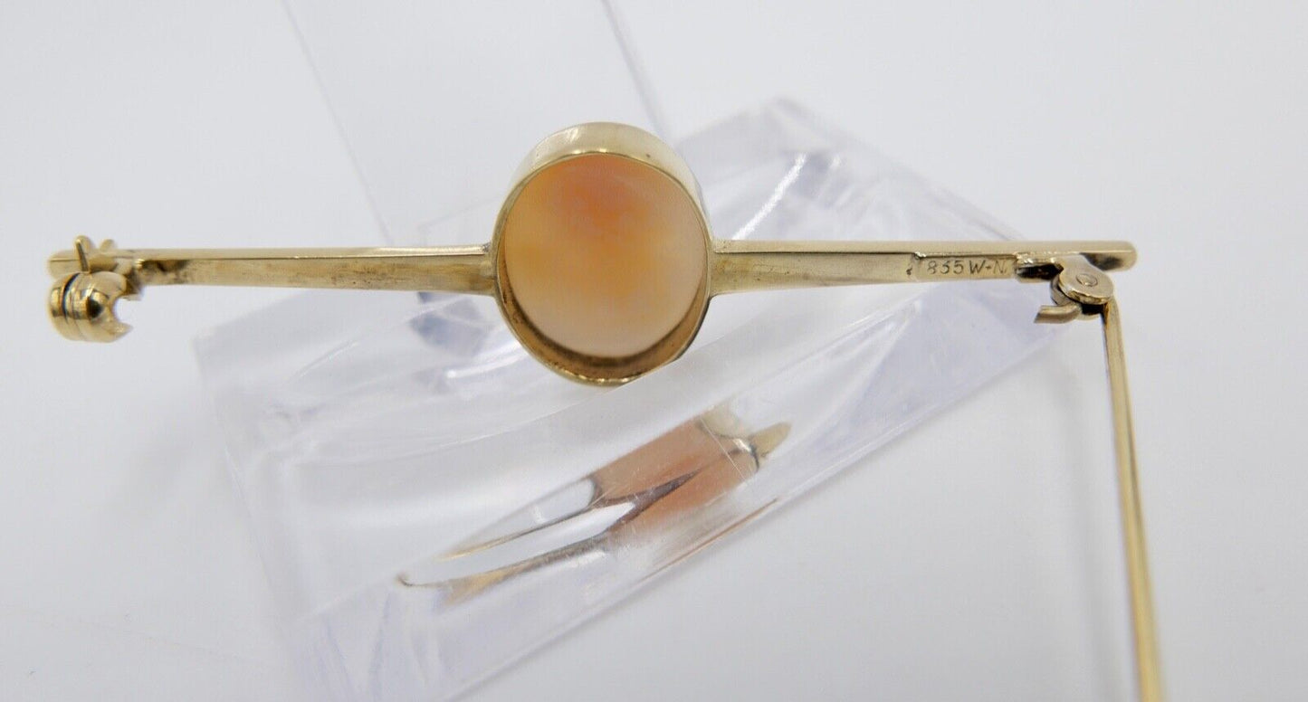 60er Jahre Stabbrosche Stecknadel Kamee Muschel Silber 835 vergoldet - Antikhandel-Stuttgart