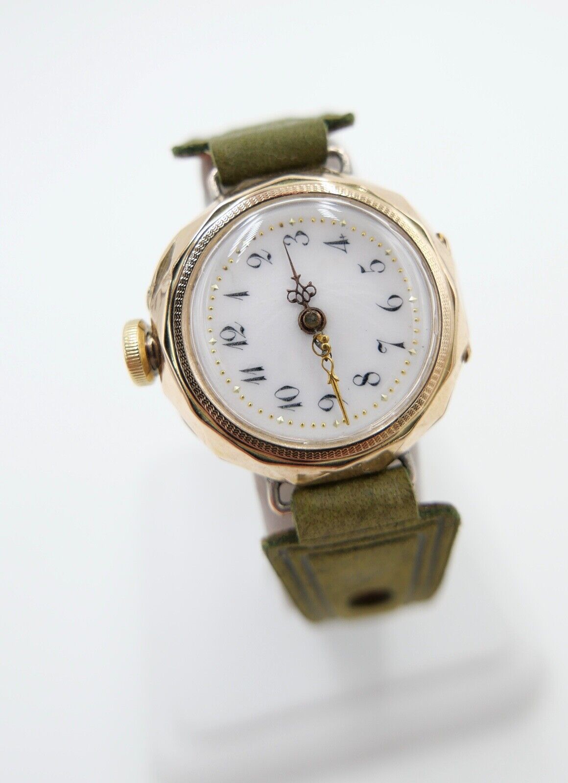 Damenuhr um 1900 floral Blumen Motiv GOLD 585 / 14K Handaufzug neues Band + Glas - Antikhandel-Stuttgart