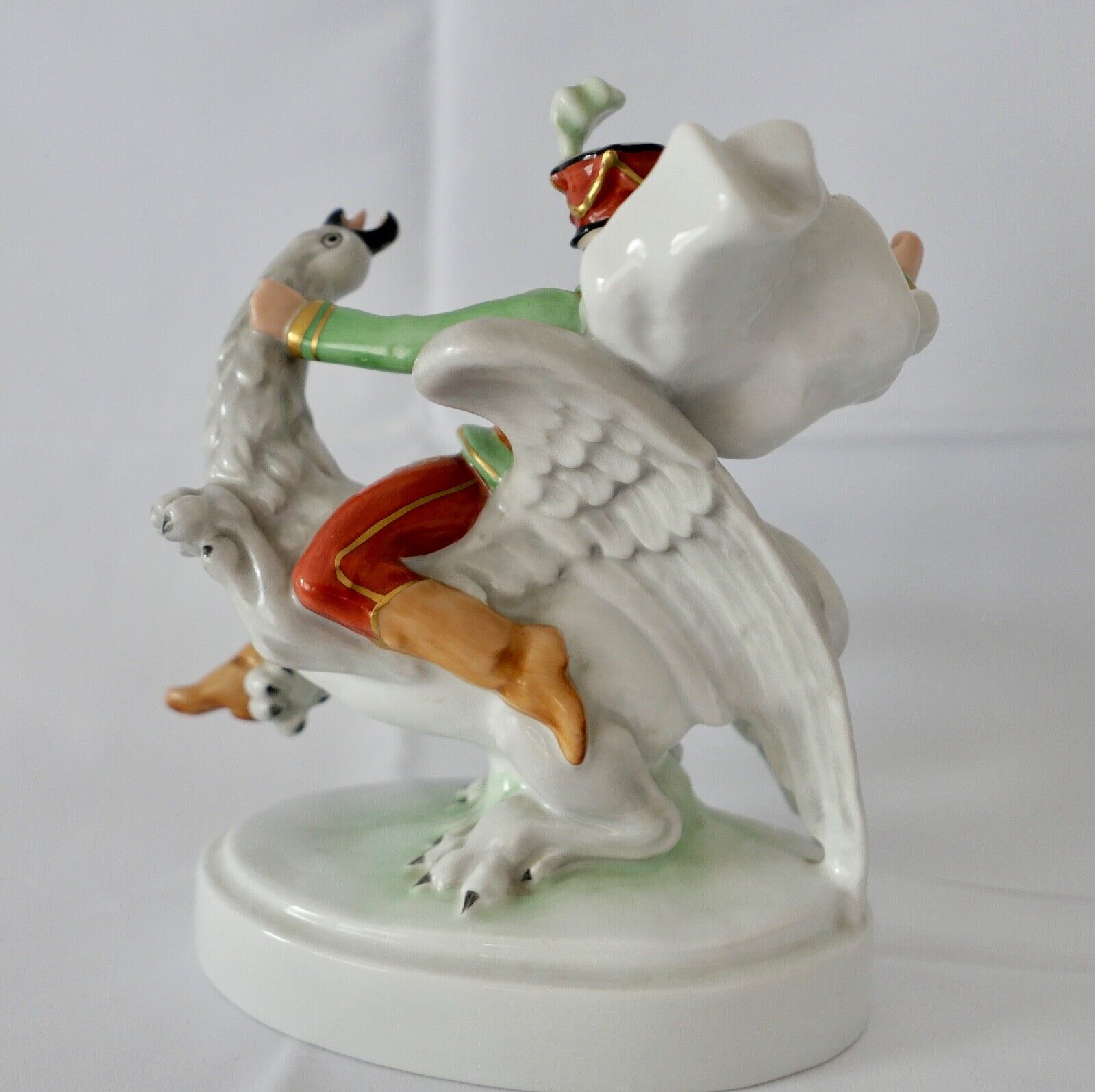 Porzellan Figur Herend Ungarisch Soldat auf Drache 21cm Husar kämpft Drache 5498 - Antikhandel-Stuttgart