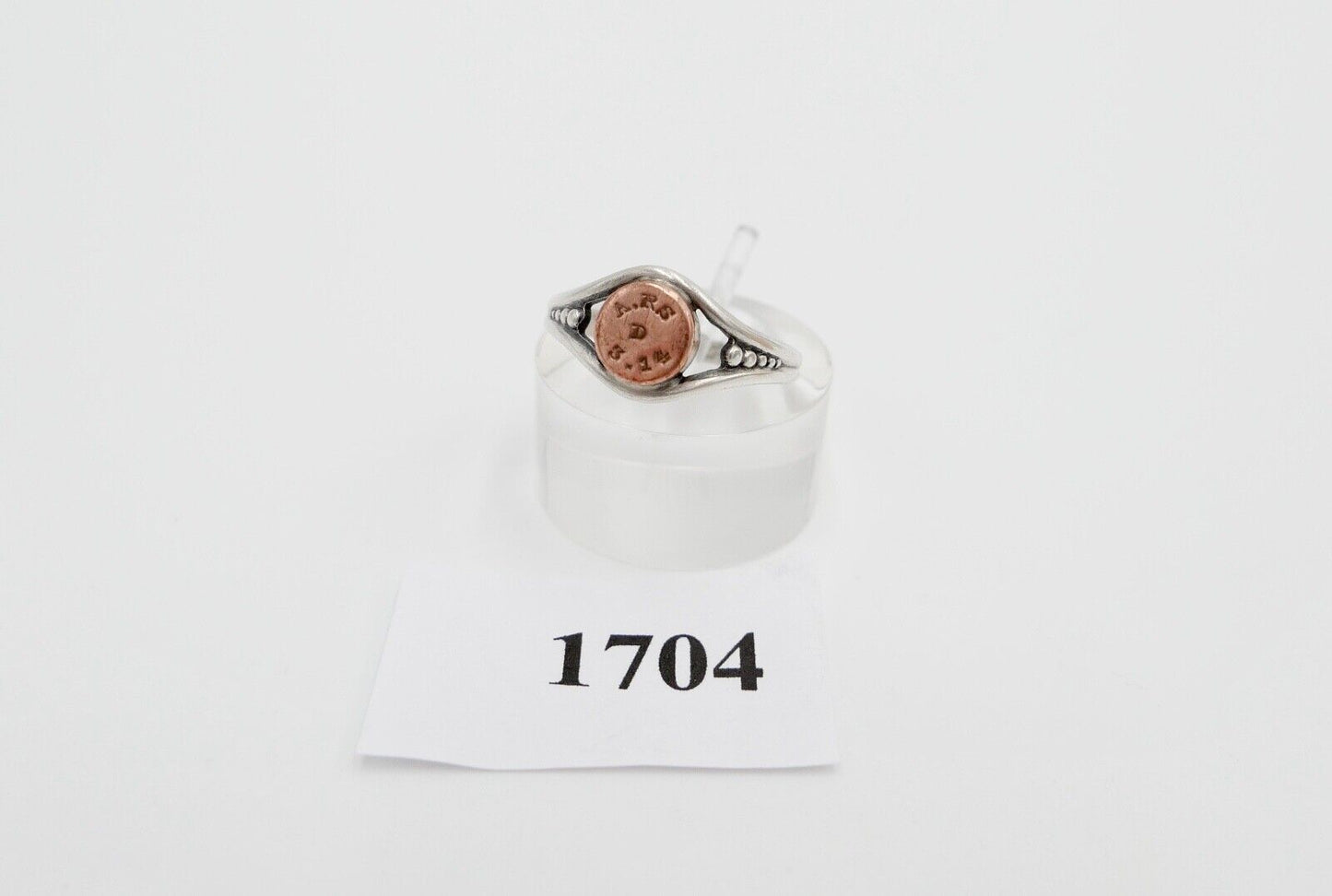 Ring 800 Silber Gr. 57 Ringkopf Kupferplatte mit Initialen und Datum 1914 A.RS D - Antikhandel-Stuttgart