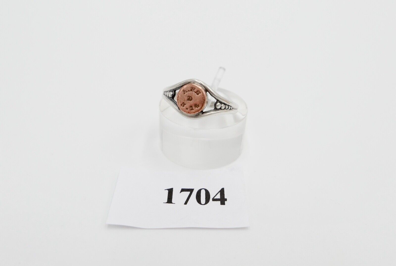 Ring 800 Silber Gr. 57 Ringkopf Kupferplatte mit Initialen und Datum 1914 A.RS D - Antikhandel-Stuttgart