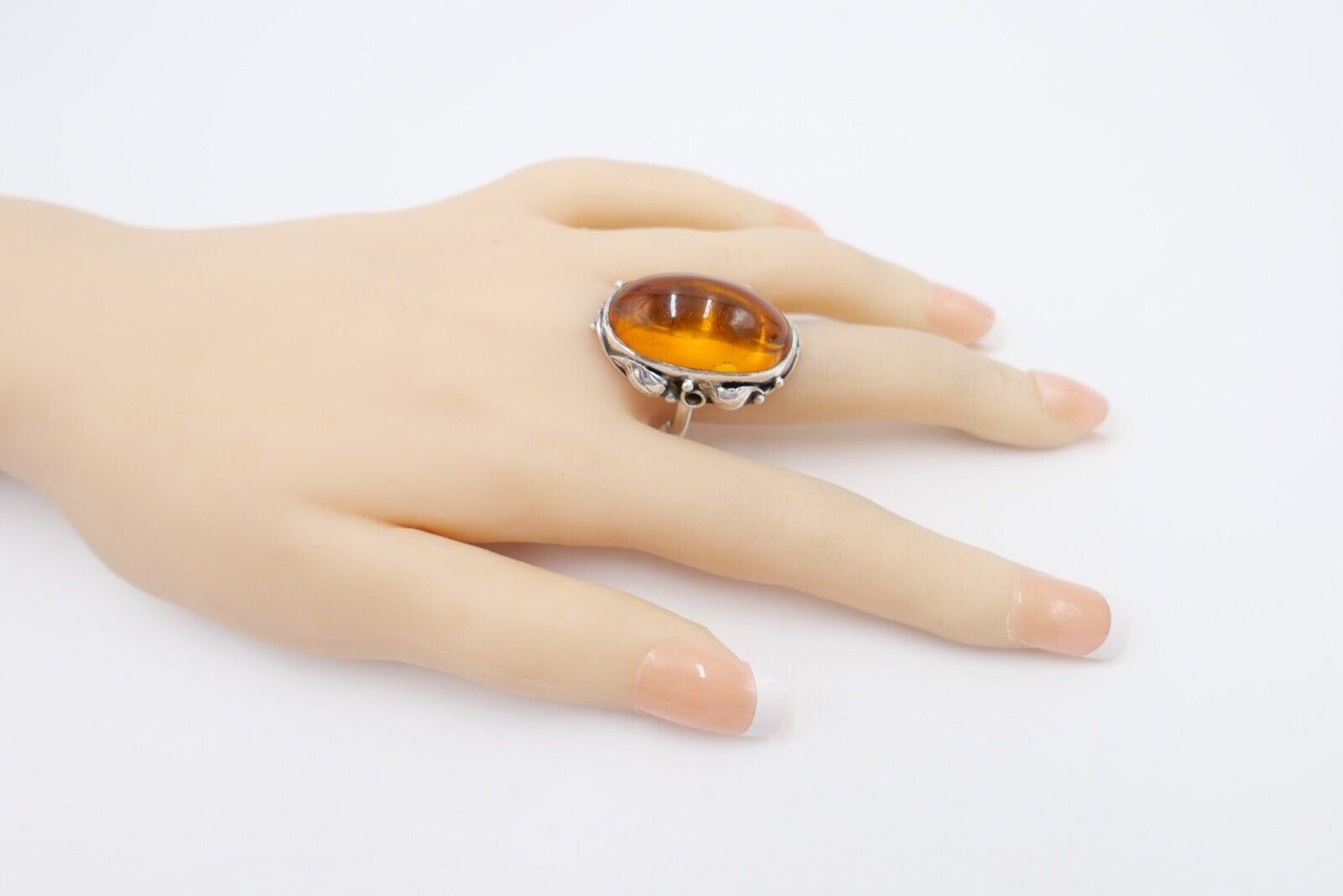 Bernstein H.W. Designer Ring floral Gr. 56 Silber 925 - Antikhandel-Stuttgart