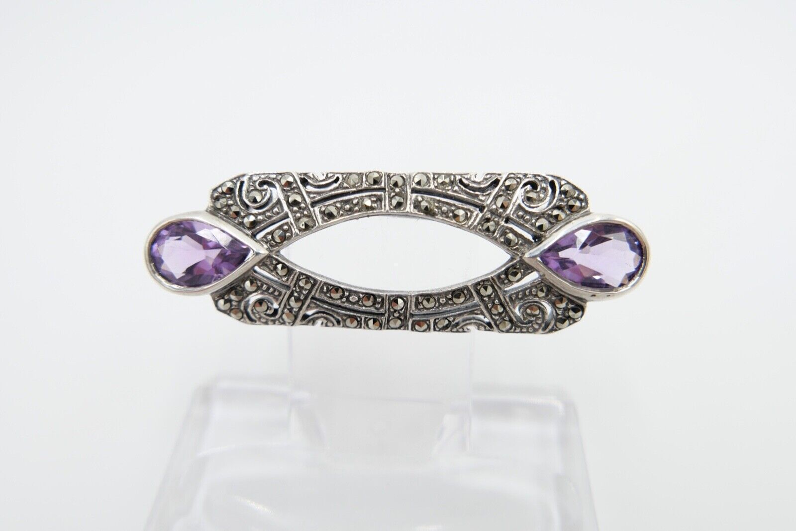 20er 30er Jahre Art Deco Brosche 50 mm Silber 925 Markasit lila Amethyst - Antikhandel-Stuttgart