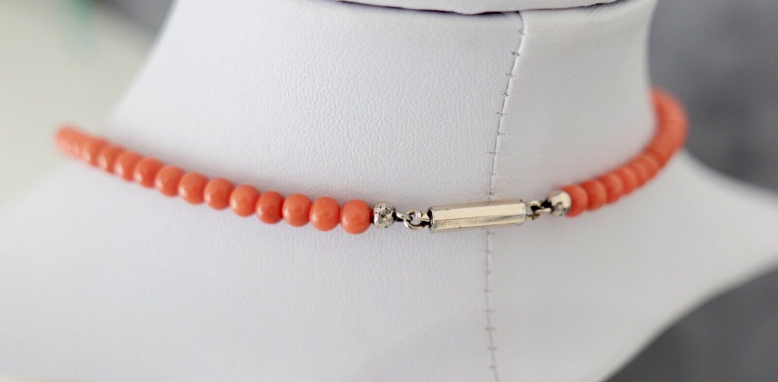 Korallen Kette coral necklace Kugel 44 cm Ø 8,4 mm Silber verholdet - Antikhandel-Stuttgart